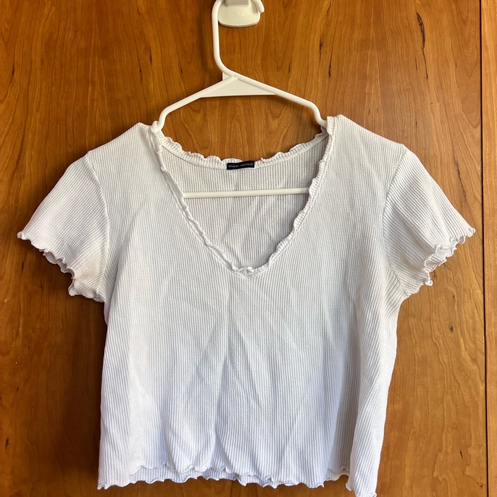 Brandy Melville White Ribbed Short Sleeve Top